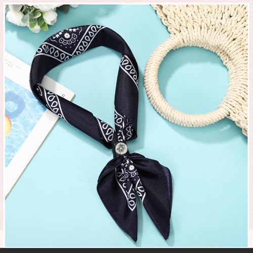 Bandanas Scarf with Leather Ring Floral Buckle Paisley Bandana Headwear Western Scarf Gifts for Women Men Halloween - color: Navy Blue