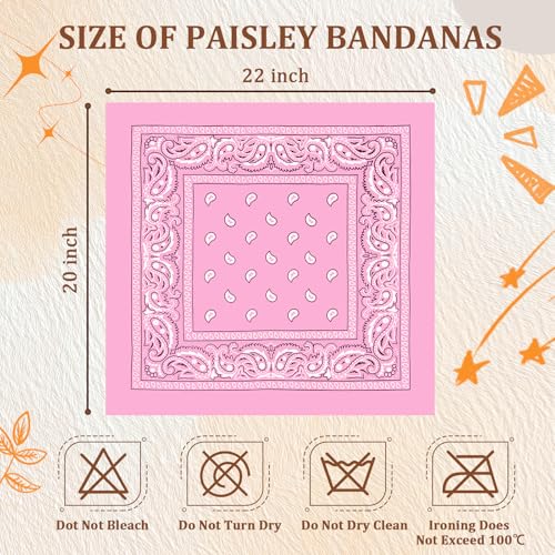 50 Pcs Bandanas Bulk Large Bandana Headband Paisley Cowboy Bandana Scarf Handkerchief for Women Men - color: Pink