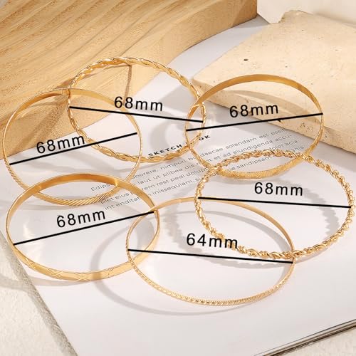 IFKM Gold Chain Bracelets Set for Women, 14K Gold Plated Multiple Layered Stackable Open Cuff Bangle Bracelet Anklet Bracelets Adjustable Link Tennis Beads Italian Cuban Jewelry for Women Gift - style: 6PCS Stack