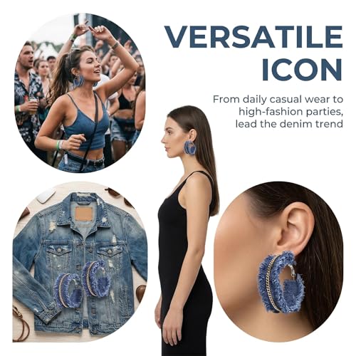 Coiris Bohemian Statement Dangle Earrings for Women Denim Leather Shells Pearl Polygonal Leaf Circle Drop Earrings for Women - style: Denim Circle