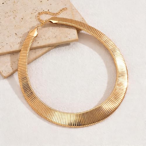 Chunky Chain Necklaces Women Statement Collar Necklace Gold Flat Snake Chain Choker Ribbed Design for Party, Dress Jewelry Gifts - color: A1