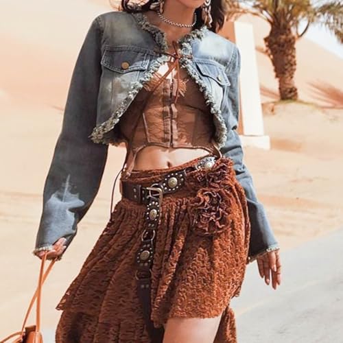 Western Belt for Women Boho Leather Belts Brown Vintage Waist Belt Cowgirl Belts for Dress