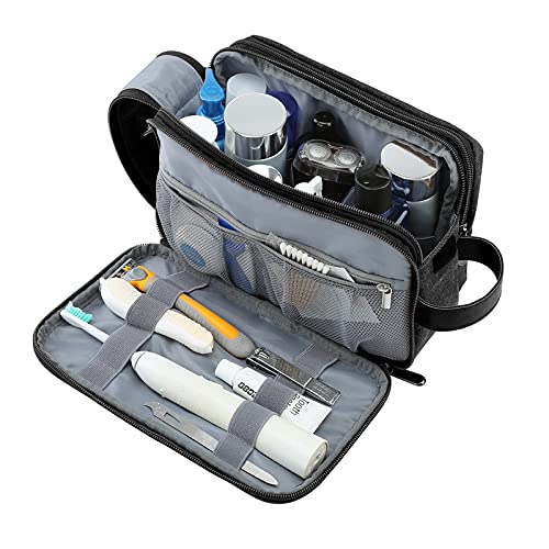 BAGSMART Toiletry Bag for Men, Canvas Travel Toiletry Organizer Dopp Kit Water-resistant Shaving Bag for Toiletries Accessories,Black-Medium - color: Black, size: Medium