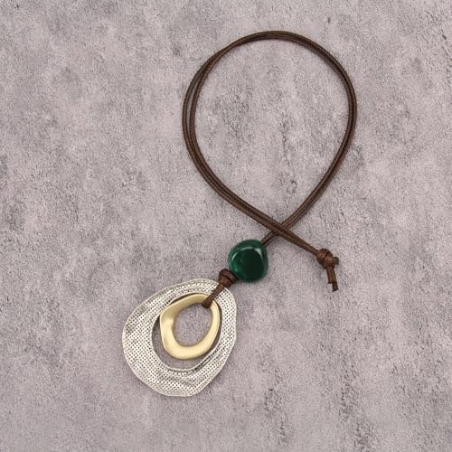 Leather Necklace for Women Long Boho Necklace Bohemian Choker Vintage Necklace Braided Boho Jewelry with Adjustable Brown Leather Cord - color: Chunky Long Necklace