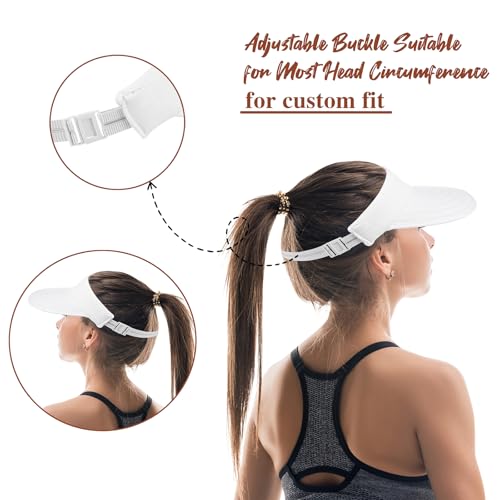 Sun Hats for Women - Wide Brim Sun Visor Hat for Women, UPF50+ Lightweight Foldable Ponytail Sports Cap - color: White