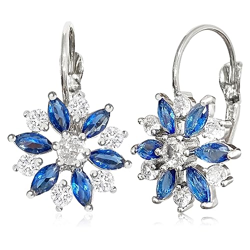 Unique Bohemian Vintage Sparkly Crystal Colorful Round Flower leverback earrings Boho Retro Bronze Circle Beaded Flower Floral Dangle Drop Earrings for Women - color: Blue snowflake