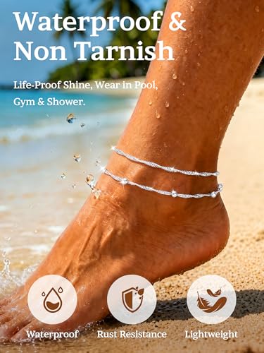 2 PCS Gold/Silver Ankle Bracelets for Women 14K Gold Plated Anklet Set Non Tarnish Waterproof Adjustable Dainty Stackable Layered Hypoallergenic Beach Essentials Summer Jewelry Gift - style: Style3