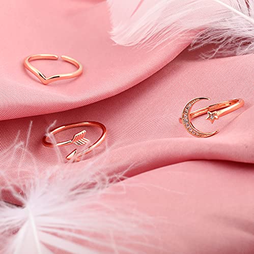 KOHOTA 12PCS Adjustable Knuckle Rings for Women 14K Gold Plated Silver Simple Stacking Rings Pack Open Knot Star Moon Butterfly Dainty Thumb Ring Set for Women - color: 2-Rose gold color