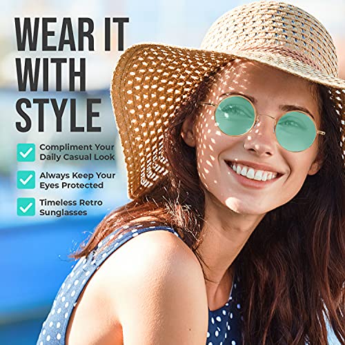 Retro Round Sunglasses Small Colored Lens Hippie Glasses - style: Green