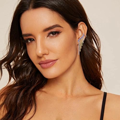 Star Crystal Ear Cuff Earrings for Women Rhinestone Ear Climber Earrings Cubic Zirconia North star Ear Crawler Earrings for Mom Wife - color: Colorful