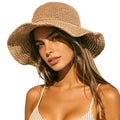 Straw Bucket Hat for Women Foldable Summer Beach Sun Hats Wide Brim Crochet Floppy Hat for Vacation Travel Shade & Style - color: Khaki-b