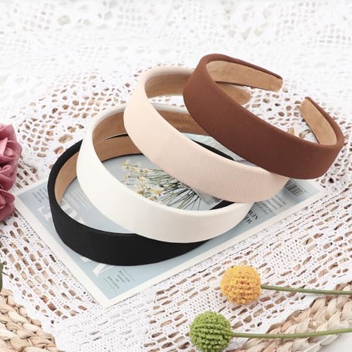 DRESHOW 4 Pcs Wide Headbands for Women Girls Turban Vintage Boho Head Bands Fashion Non Slip Head Wraps Hoop Hair Accessories - color: 4 Pcs Wide Style: Black, Coffee, Beige, White