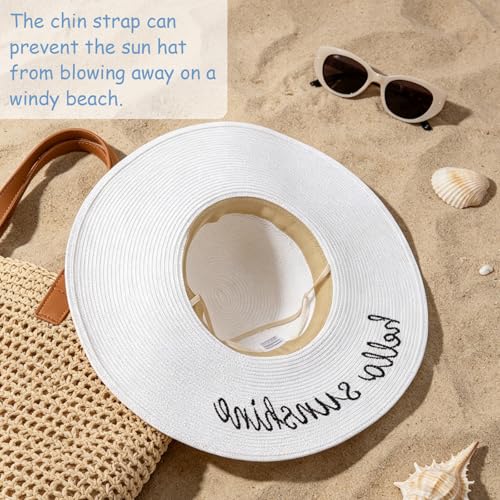 DRESHOW Beach Hats for Women Big Straw Wide Brim Summer Hat Floppy Foldable Roll up Cap Sun Hat UPF 50+ - color: 1 Pack Beach Straw Hat: White
