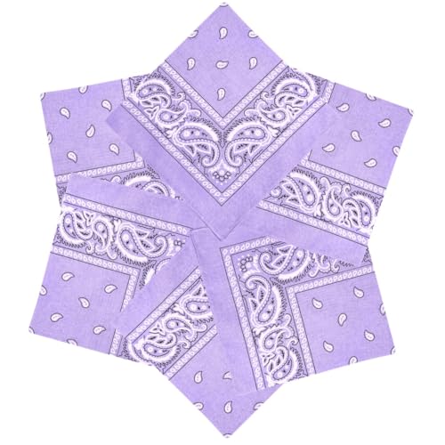 MDSTYLE 6 Pack 100% Cotton Bandanas 22” x 22" for Men & Women Paisley Handkerchief Headband Scarf Bandana - color: Lavender