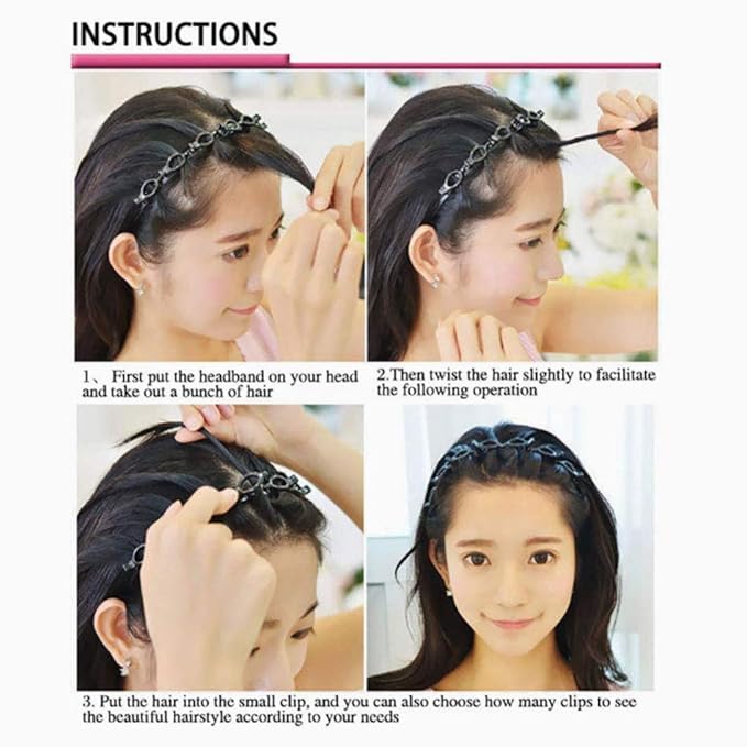 Double Layer Twist Plait Black Headband Hair Tools, Double Bangs Hairstyle Hairpin, Multi-Layer Hollow Woven Headbands, Hairband with Alligator Clip (Brown) - color: Brown