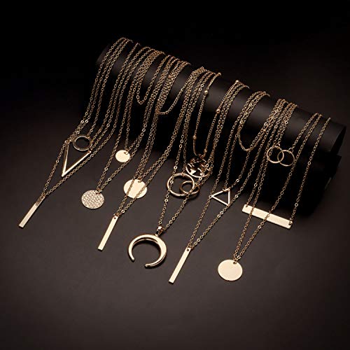 6 Pieces Layered Necklaces For Women Long Necklaces Gold Choker Necklaces Map Coin Bar Crescent Moon Necklace Layered Y Pendant Necklace Multilayer - color: gold