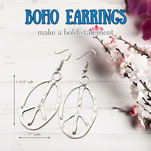Peace sign earrings peace symbol charm earrings silver or bronze hippie necklace - color: silver