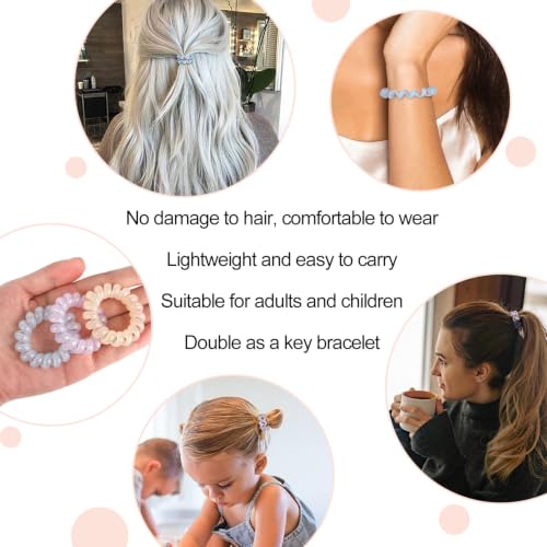 JessLab Spiral Hair Ties, 20 Pcs Traceless Phone Cord Hair Ties No Crease Spiral Bracelet Plastic Coil Ponytail Holders No-Damage Headband Hair Accessory for Girls Women Ladies Gift, Mix Color 7 - color: Mix Color 7