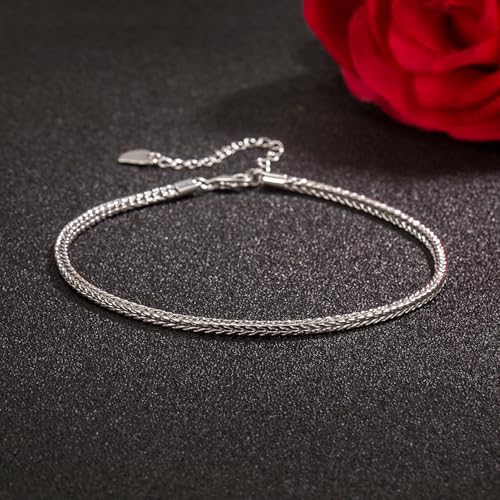 Dankadi Women 925 Sterling Silver Anklets Bracelet Men Simple Chopin/Box Chain/Twist Rope Chain Summer Beach Foot 24k Gold Plated Jewelry Gift - color: Chopin Chain Silver, size: 27cm