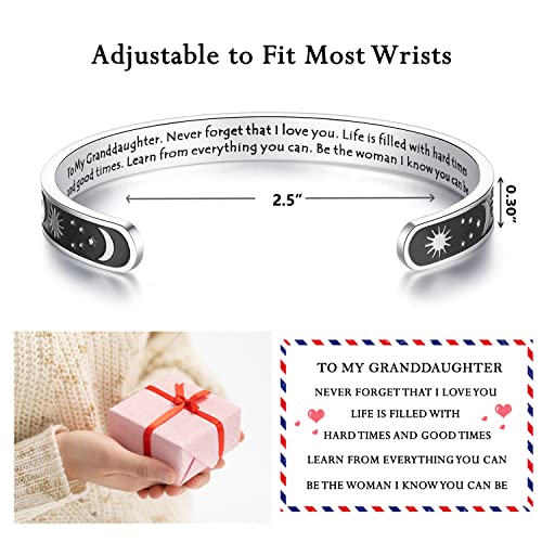 TONY & SANDY Inspirational Bracelets for Women Teen Girls Personalized Gifts for Daughter Granddaughter Mom Sister Friends Stainless Steel Engraved Cuff Birthday Easter Christmas - style: A - Granddaughter Gifts - Sun & Moon - Never forget that I love you