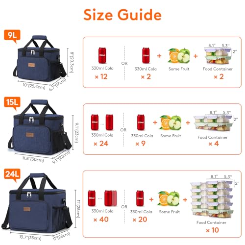 Lifewit Large Lunch Bag, Insulated Lunch Box, Soft Cooler Cooling Tote for Adult Men Women, Dark Blue 40-Can (24L) - color: Dark Blue, size: Jumbo(24L)