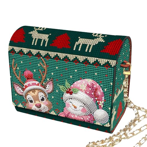 C'eitura Elk Diamond Art Wooden Clutch with Chain, DIY 5D Rhinestone Shoulder Bag, Rustic Nature Theme Purse, Unique Festival Gift - color: Skb215