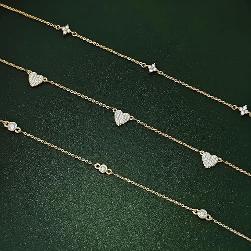 Luxval Diamond Pendant Gold Necklace for Women，Dainty 18k Gold Plated Choker Necklaces Simple Gold Jewelry Gifts for Women Girls - color: Gold-5 CZ heart