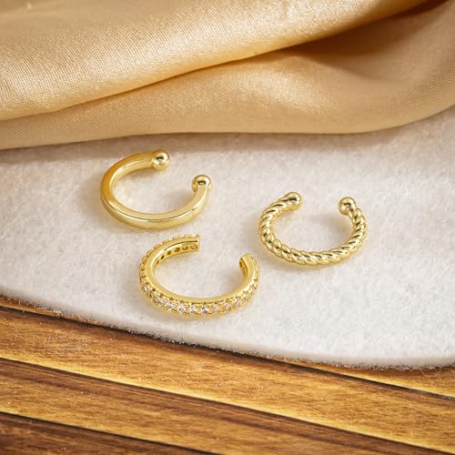 Freekiss Gold Ear Cuffs Non Piercing: 14K Gold Plated/Silver Cuff Earrings for Women Trendy Chain Cubic Zirconia Cartilage Clip on Earrings Fake Earring Cuffs Set Hypoallergenic Jewelry for Women