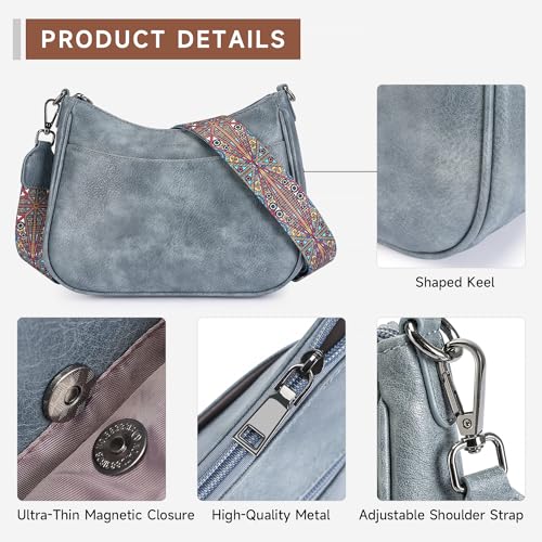 APHISON Trendy Leather Crossbody Purse with Adjustable Strap, Women's Shoulder Handbag - color: 04-blue
