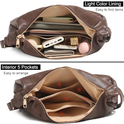 Hobo Bags for Women Foldable Vegan Leather Shoulder Handbag Slouchy Tote Crossbody Purses - color: Dark Brown