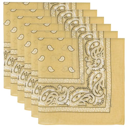6 Pack Pure Cotton Bandana, Multi-Purpose Square Handkerchief, Face Mask headband for Men and Women - color: Tan