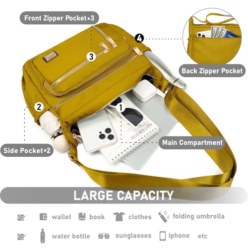 NPBAG Crossbody Bag for Women, Shoulder Purse Handbag Messenger Bag, Trendy Pocketbooks, Waterproof and Multi-Pockets - color: Yellow