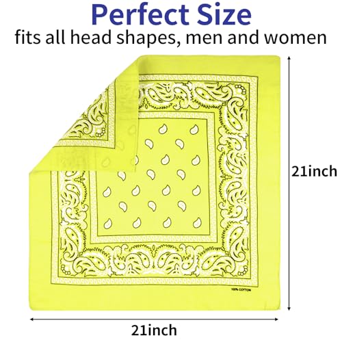 6 Pack Pure Cotton Bandana, Multi-Purpose Square Handkerchief, Face Mask headband for Men and Women - color: Yellow