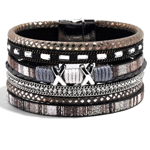VIBILIA Boho Leather Wrap Bracelets for Women Multi-Layer Bracelets with Strong Clasp Jewelry for Women