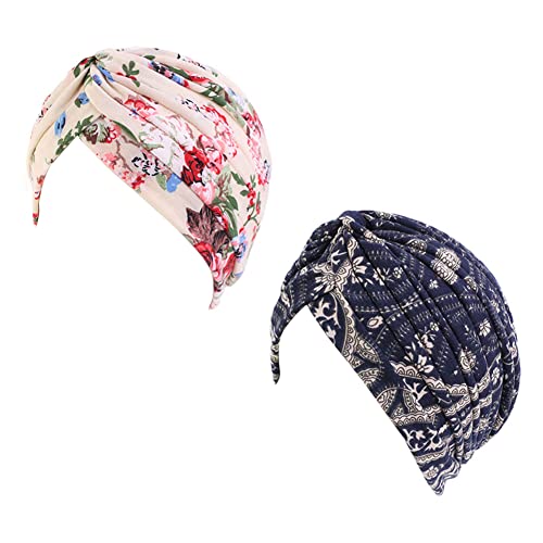 beauty YFJH Women's Cotton Turban Head Wrap Cancer Chemo Beanies Cap Headwear Cap Bonnet Hair Loss Hat - color: Beige Navy Insect