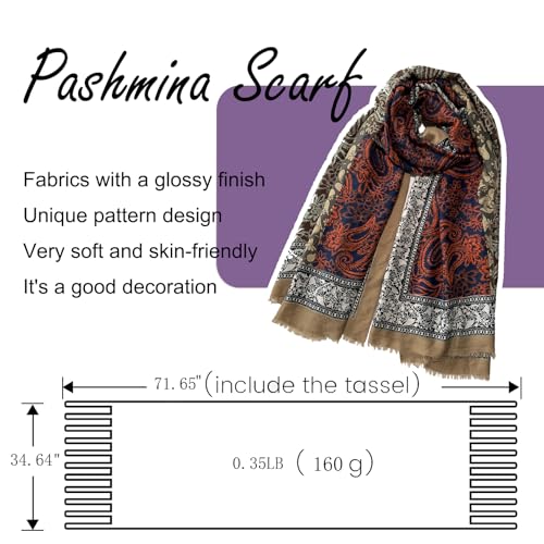 Paisley Pashmina Feel Shawls Wraps for Women Rave Scarf Soft Silky Exotic Boho All Seasons - color: Brown