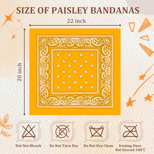 50 Pcs Bandanas Bulk Large Bandana Headband Paisley Cowboy Bandana Scarf Handkerchief for Women Men - color: Gold