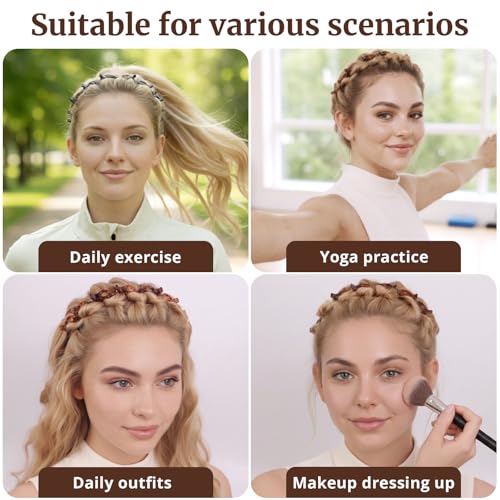 2 Pack Clip Headband for Twisty Bangs, 90s Hair Accessories for Women with 8 Mini Clips, Braided Hair Clip Headbands for Y2K Fashion Styling, Black and Brown