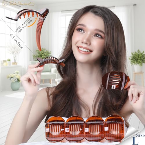 RC ROCHE 6 Pcs Flat Claw Hair Clips for Women Thick Hair French Round Duckbill Square Secure Strong Hold Grip Clamps Barrettes Curved No Slip No Crease Styling Cute Extra Jumbo XL, Large Brown - color: (Large) Brown