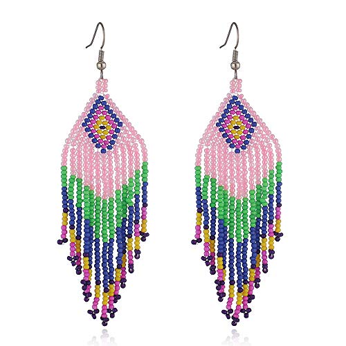 Women Jewellery 4 Pair Multicolor Nation Bohemian Style Tassel Earrings Handmade Beaded Jewelry