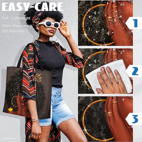African American Women Tote Bag Black Shoulder Handbag For Women Fit Work Beach Labtops With Zip - color: Black Women 10