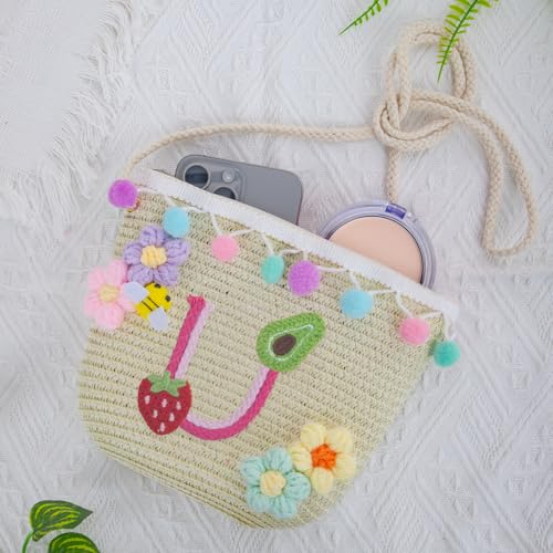 Letter Small Woven Straw Summer Beach Tote Bag for Women 2025,Woven Straw Beach Purse Shoulder Crossbody Bag for Women 2025 - color: Brown U