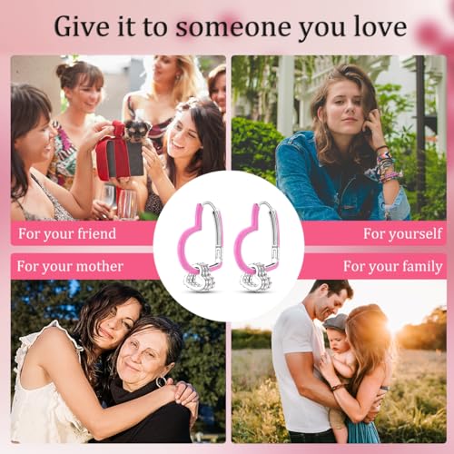 Parmuz 925 Sterling Silver Earrings Hoops for Women Ladies Simple Lightweight Twisted Medium Hoop Earrings With Cubic Zirconia Hypoallergenic Jewelry for Her - color: Pink double heart earring