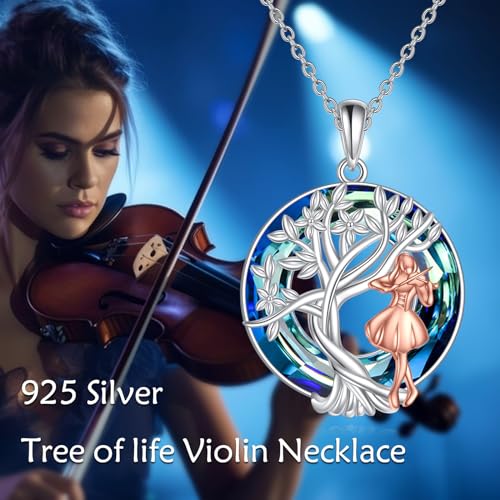 YFN Tree of Life Necklace Sterling Silver Crystal Jewelry Graduation Birthday Gifts for Women - color: Violin