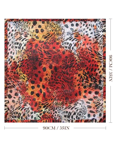 AWAYTR 35” Square Satin Head Scarf Hair Scarf for Women's Hair Silk Bandana for Women Silk Head Wrap for Sleeping - color: Leopard (Reddish Brown)