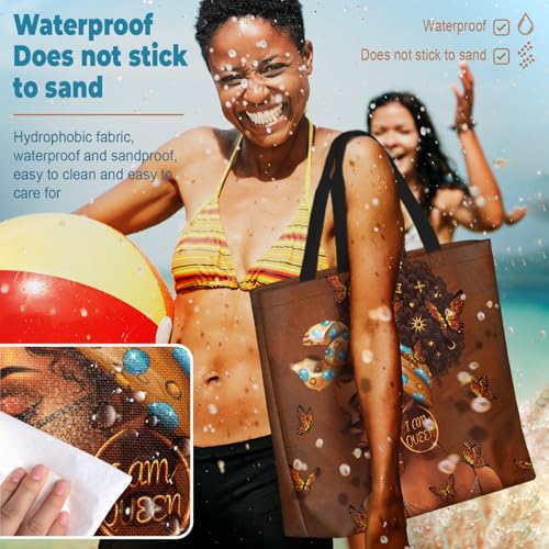 African American Women Tote Bag Black Shoulder Handbag For Women Fit Work Beach Labtops With Zip - color: Black Women 9