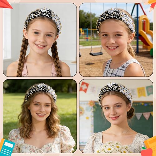 PANTIDE Teacher Jeweled Knotted Headband - Back to School Composition Notebook Rhinestone Pearl Embellished Headband Top Knot Hair Accessories Teacher Appreciation Gift For Women Girls (Black White) - color: Black White Teacher