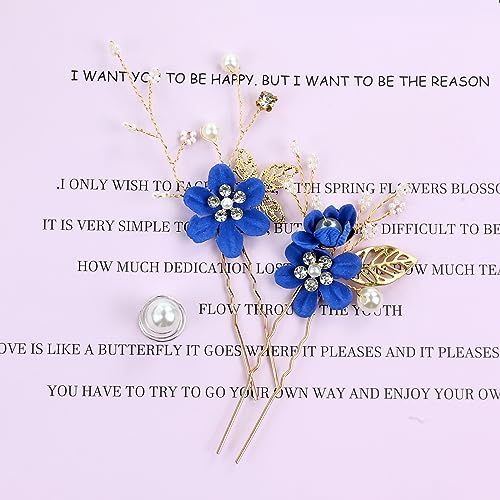 inSowni 20 Pack Classic White Dusty Pink Blue Flower Bridal Wedding Hair Side Combs+U-shaped Flower Hair Pins+Twist Spiral Pearl Hair Pins Pieces Headpieces Accessories for Brides Bridesmaids Women - color: Royal Blue
