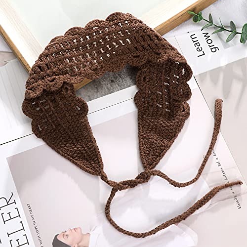 CHLINS Hairband, 3PCS Crochet Headband Women Floral Hairband - Elastic Handmade Crochet Head Wrap Bohemian knit Headband for Women and Girls(Rainbow, Beige, Dark Coffee) - color: Rainbow+Beige+Dark Coffee