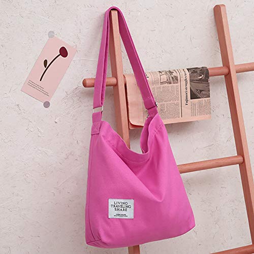 Covelin Women's Retro Large Size Canvas Shoulder Bag Hobo Crossbody Handbag Casual Tote - color: Cerise Pink